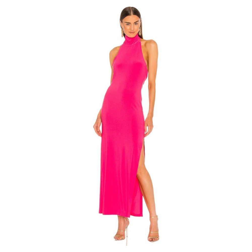 Norma Kamali Halter Turtle Side Slit Gown M Rose Pink